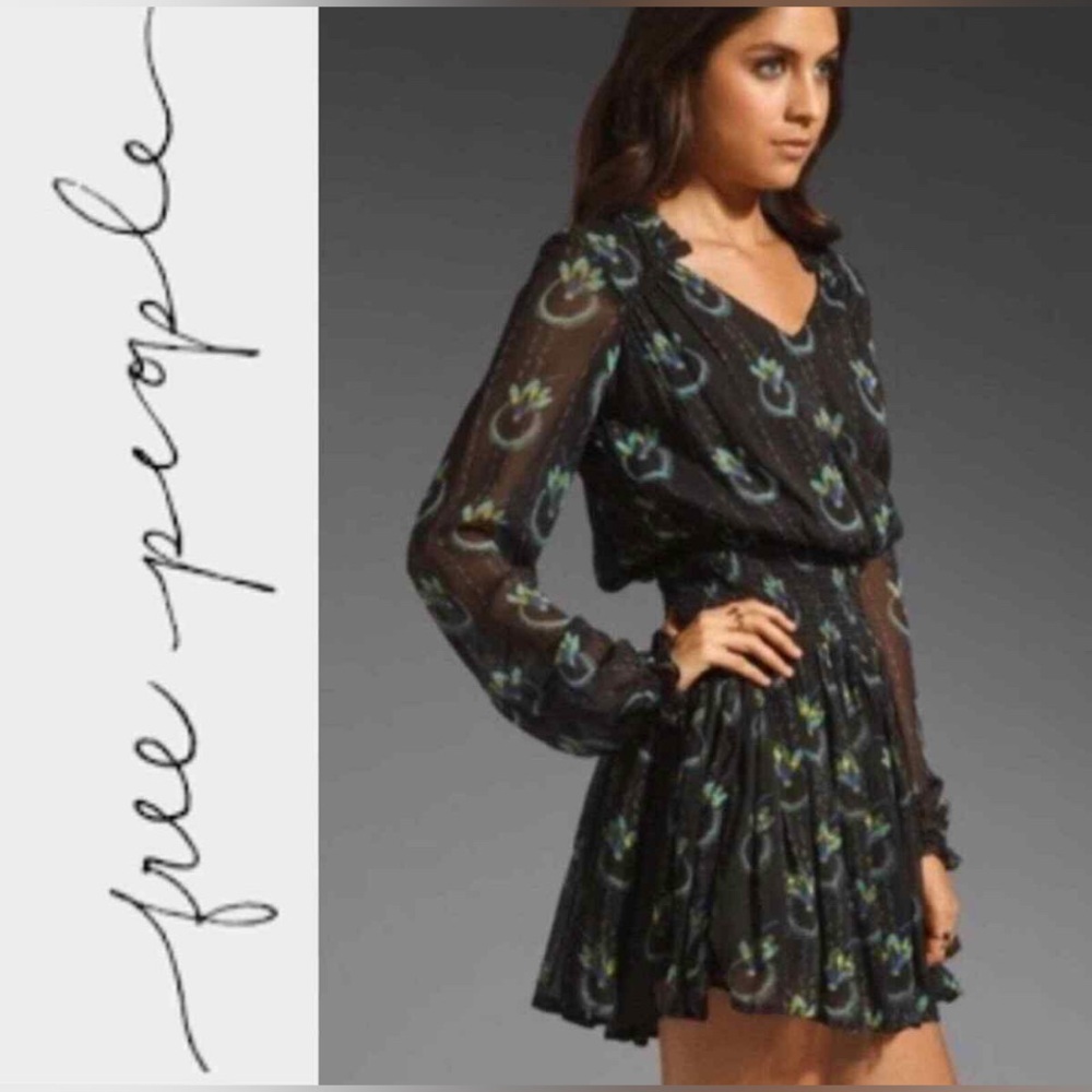 Free People Wild Horses - Peacock Patterned Boho Dress Women’s Size XSmall